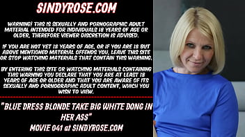 Preview 1 of Xhamster Porno Films - Blue dress blonde take big white dong in her ass