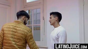Preview 2 of Nadia Boobs Sucking Video - LatinoJuice.com - Jock homo Jonas Matt wanks dick while bred hard by Felipe