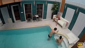 Preview 2 of Bff Sex Pool Party - HUNT4K. Brunette lassie is ready to satisfy owner of small spa center