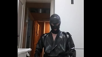 Preview 2 of Aky Sanage - Guy wanks and cum on his latex coat