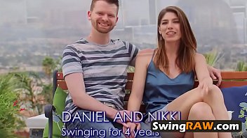 Preview 2 of Cheting House Wife - This hot brunette loves to swing from one cock to another at this swinger orgy.