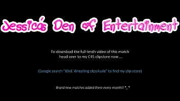 Preview 4 of Virgin Sexsi - Tag-Team Bra and Panties Match (Strip-Wrestling Match) w,  Loser gets strapped in a nappy (diaper)!! ~ Jessica Morgan &amp_ Georgina Melon vs Lucinda Hazel &amp_ Megan Pearl