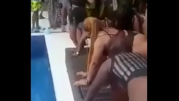 Preview 2 of Bbc Cums Face - Black girls twerk by the pool