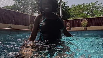 Preview 1 of Xxl Beeg Com - Black Milf Flower gets fucked in the pool,  older guy sucks her titties and cum in her pussy