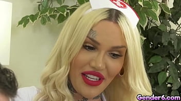 Preview 2 of Prono Amour - TS nurse Nadia Love w HUGE boobs and in uniform is HOT