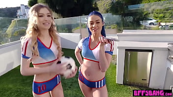 Preview 2 of Cun Solo - Busty soccer teens playing with new captains big balls