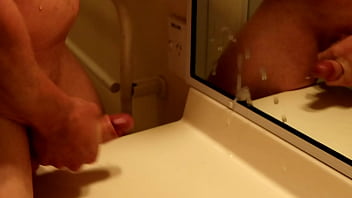 Preview 4 of Xhmster Korea - THICK WHITE COCK BLASTS MASSIVE CUMSHOT ALL OVER THE BATHROOM MIRROR SOLO!