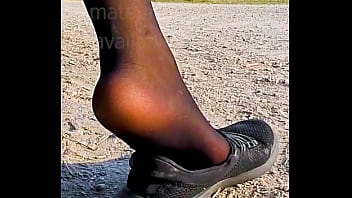 Preview 2 of Oil Sex 3gp - Shoeplay Dangling Dipping Nylons sneakers Feet footfetish clip video foot toe Girl slips out of her sweaty stinky shoes