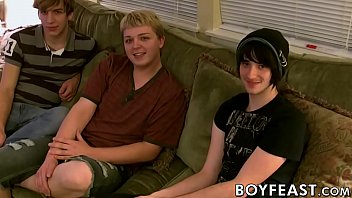 Preview 1 of Natasha Andrei - Young gays make out and blow each other before threeway anal