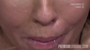 Preview 4 of Anemal Girls Sex - Premium Bukkake - Veronica Avluv swallows 66 huge mouthful cum loads