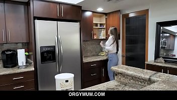 Preview 2 of Caroline Fox Rebecca Contreras - Busty beauty gags on her stepson&#039_s dick