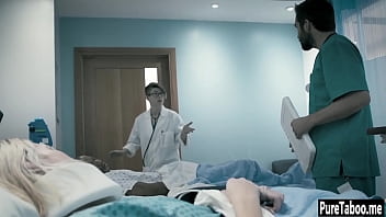 Preview 2 of Tease Shiny - Helpless blonde used by a dirty doctor with huge thing