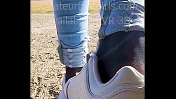 Preview 1 of Feet Sex Lick - Girl slips out of her sweaty stinky fila sneakers and shows off her sweaty nylons
