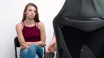 Preview 1 of Pregnant Melissa Mandlikova Slut - Sensual redhead shoplifter will have to please the officer with her small tits and her tight ass.