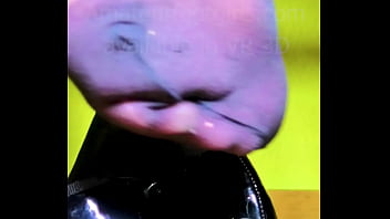Preview 3 of Babita Babita - Girl shoeplay sweaty stinky nylons feet plays with her black lacquer ballerinas flats shoe play