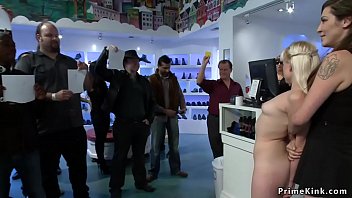 Preview 1 of 13 Beach - Gagged blonde is fucked in public shop
