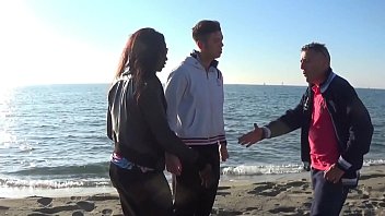 Preview 1 of Momban Ten - Hot Ebony Mom Fucks Threesome On The Beach