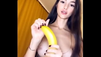 Preview 1 of Brunette Ava Dalush Xxx Video - Cute teen eat banana