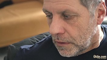 Preview 2 of Hotkoza Incezt - Teen on her knees sucking on grandpa cock taking facial cumshot