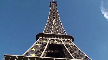 Preview 1 of Old Sexy 100 Years Girl - Eiffel Tower public sex threesome group orgy with a cute girl and 2 hung guys shoving their dicks in her mouth for a blowjob,  and sticking their big dicks in her tight young wet pussy in the middle of a day in front of everybody