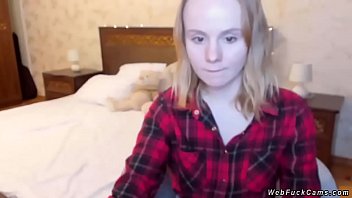 Preview 1 of Hlebo Movies - Blonde camgirl in shirt and black bra