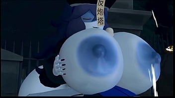 Preview 3 of Arabian Closeup - 3d2d Huge Tits Blue fantasy chick breast expansion w/ Sound added