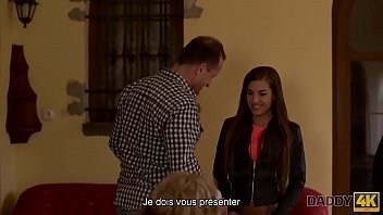 Preview 1 of Blonde Milf Solo Strip Lingerie - DADDY4K. Viejo y joven tr&iacute_o FFM a espaldas de una gorda mam&aacute_