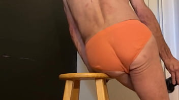 Preview 2 of Family Swingers - Part 3 Excerpts - Down In the Corner - Groin Stretching on the Stool with bright briefs and Black &amp_ White Background - with vibrating massager from full Member video