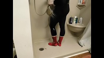 Preview 4 of Xnxxe Andpage2 - Showering in zentai,  stirrup tights and toe socks