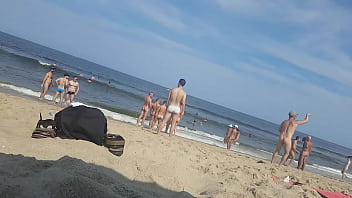 Preview 4 of Busty Milf Huge Dildo - Nude Beach Guys