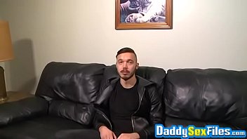 Preview 1 of Big Tits At School Bunkbed - Tattooed young guy vigorously strokes his big dick for daddy