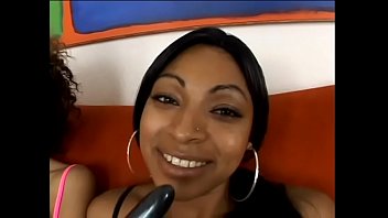 Preview 1 of Jum Exercize - Two black young lesbians Angel Marie and b. Doll fucking with double-headed dildo