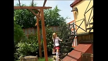 Preview 1 of Elsa Mast Rbation - Beautiful blonde in uniform sucks cock on her knees then fucks stud outdoors