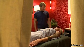 Preview 1 of Blade Hot Sex Video - Masseur is anal fucked by blonde shemale