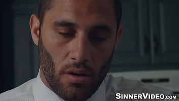 Preview 1 of Abused Forced - Licking pussy and deep fucking in the kitchen by tattooed Damon Dice and hot Silvia Saige