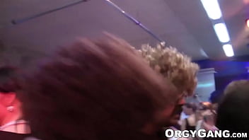 Preview 1 of Two Bearded Men Eat One Pussy Bi - Party babes going wild and turning it into an orgy