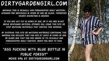 Preview 1 of Iranian Doggy - Ass fucking with blue bottle in public forest