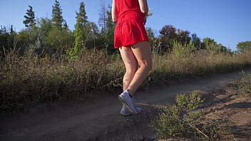 Preview 3 of Pregnant Giving Birth Porn - Girl In Short Dress Walks Outdoor And Flashing Butt