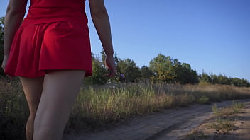 Preview 4 of Pregnant Giving Birth Porn - Girl In Short Dress Walks Outdoor And Flashing Butt