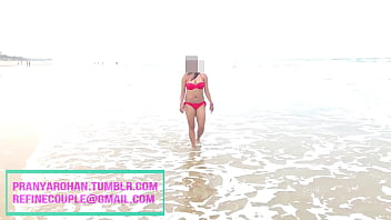 Preview 2 of Muslim Wedding Sex - Pranya Walking on beach in Red hot bikini