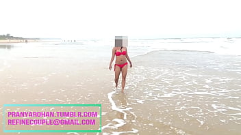 Preview 4 of Muslim Wedding Sex - Pranya Walking on beach in Red hot bikini