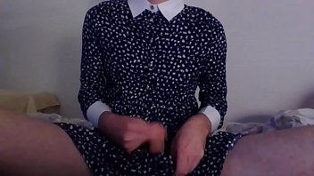 Preview 4 of Solo Girls Sampai Muncret - Secretary crossdresser sexy in blue shirt dress