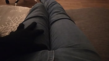 Preview 2 of Fucking Gf During Interview - ASMR FOOT and LEGS with jeans scratching moaning