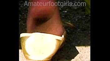 Preview 1 of Parents Downstairs - Shoeplay Feet Toes girl plays with her golden flats and shows her sweaty toes Ballerrinas Flatsshoes