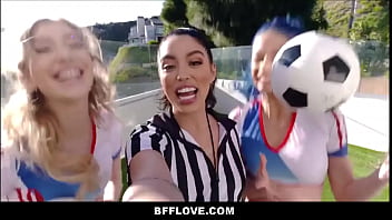 Preview 1 of Asian Fucked By Shemale - Three Hot Teen Best Friend Soccer Players Mackenzie Moss,  Jewelz Blu And Vanessa Sky Take Turns Sitting On Boyfriends Cock POV