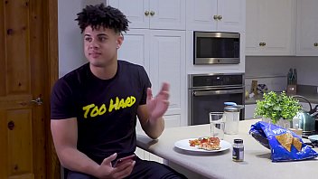 Preview 1 of Jewels Jade Oil Massage - Curly Haired teen boy has 1st Bi Sex experience. Lets Hot older Guy rim and blow him and makes him fuck hot Mixed girl.