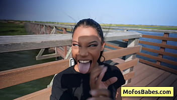 Preview 3 of Teen Sqwert - Hot busty ebony girl rub he rshaved wet pussy in the car seducing he rfriend - Eden West,  Charles Dera