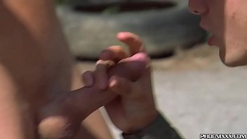 Preview 2 of Moms Sex Tech Son - Young gays in uniform exchange blowjobs on the roadside