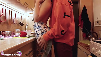 Preview 1 of Hq Porn Bozi - Sexy Housewife Hard Fuck Neighbor in Kitchen - Cum on Ass