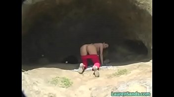 Preview 1 of Busty Solo Stovking - Lauren Sands blows in the beach